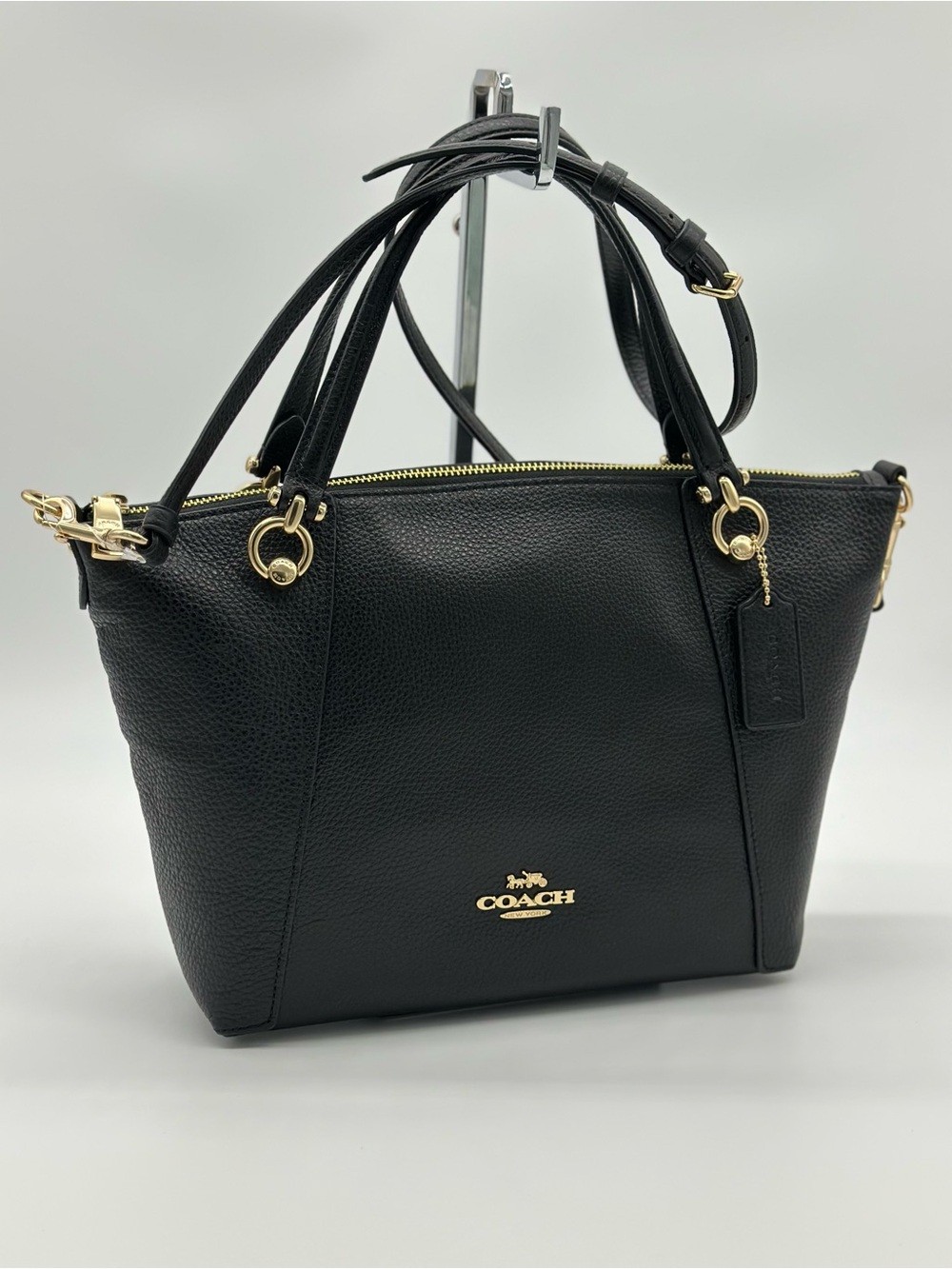 Coach Black Pebbled Leather Tote with Gold Accents